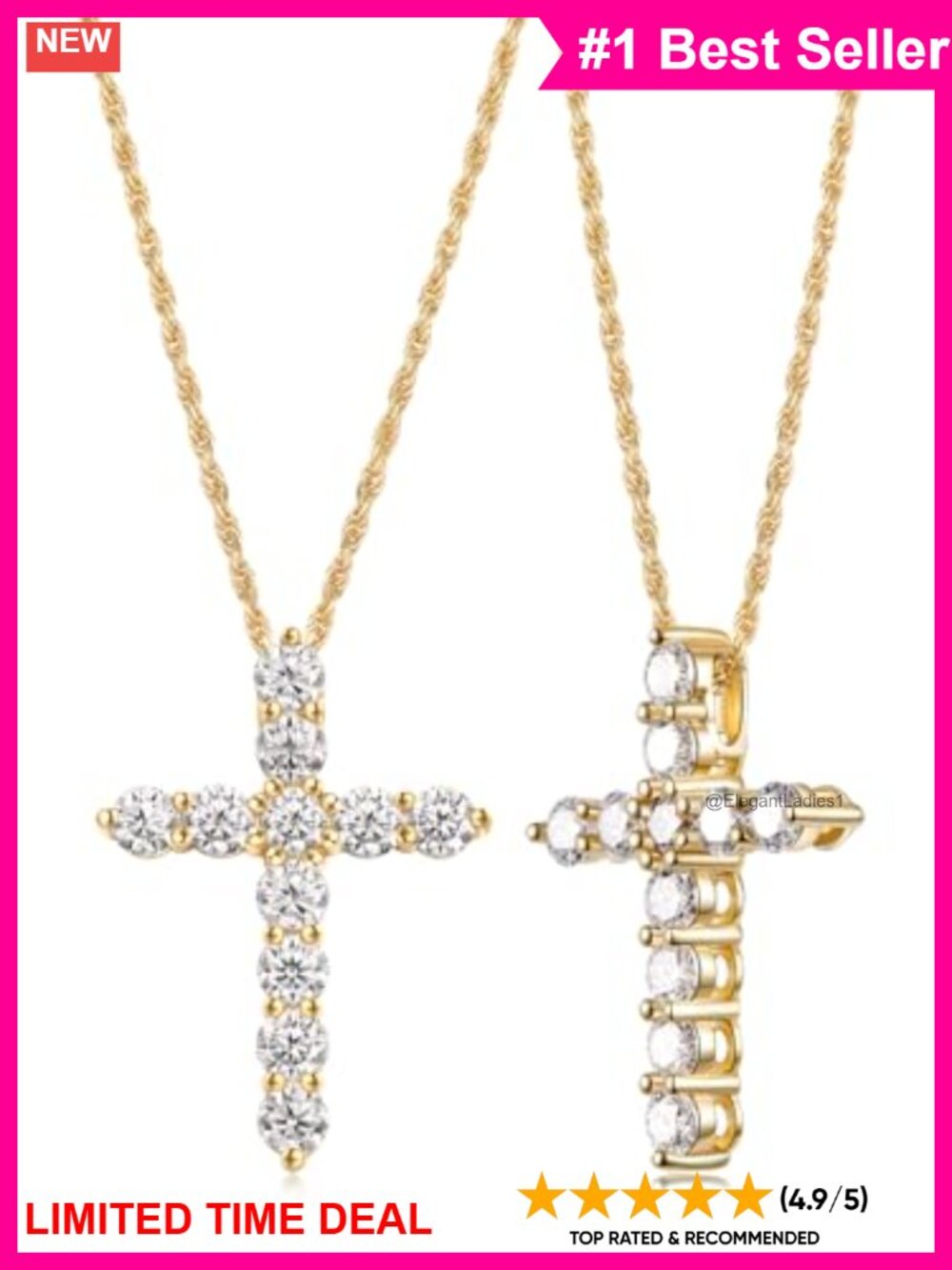 Moissanite Cross Necklace Solid 925 Sterling Silver Pendant Chain